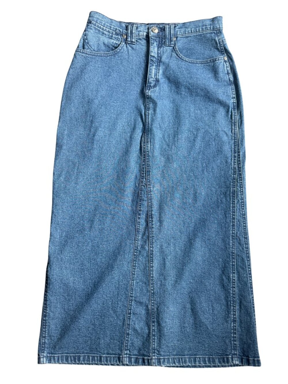 Stretch Denim Maxi Skirt – Women’s Size S Soft Blue Jean Long Penmans Plus Boho - Picture 2 of 5